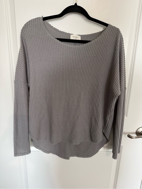 Everly Sweaters - EVERLY Waffle Knit Long Sleeve Top-Md